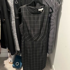 Kasper Black Dress with Light Gray Windowpane Check
